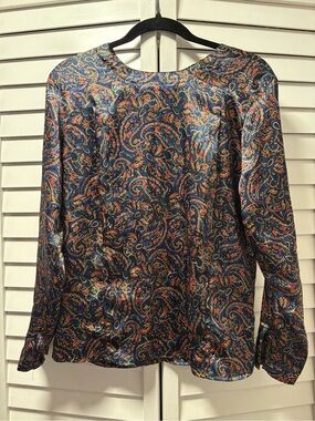 Michelle Stuart Navy Paisley Long-Sleeve Blouse
